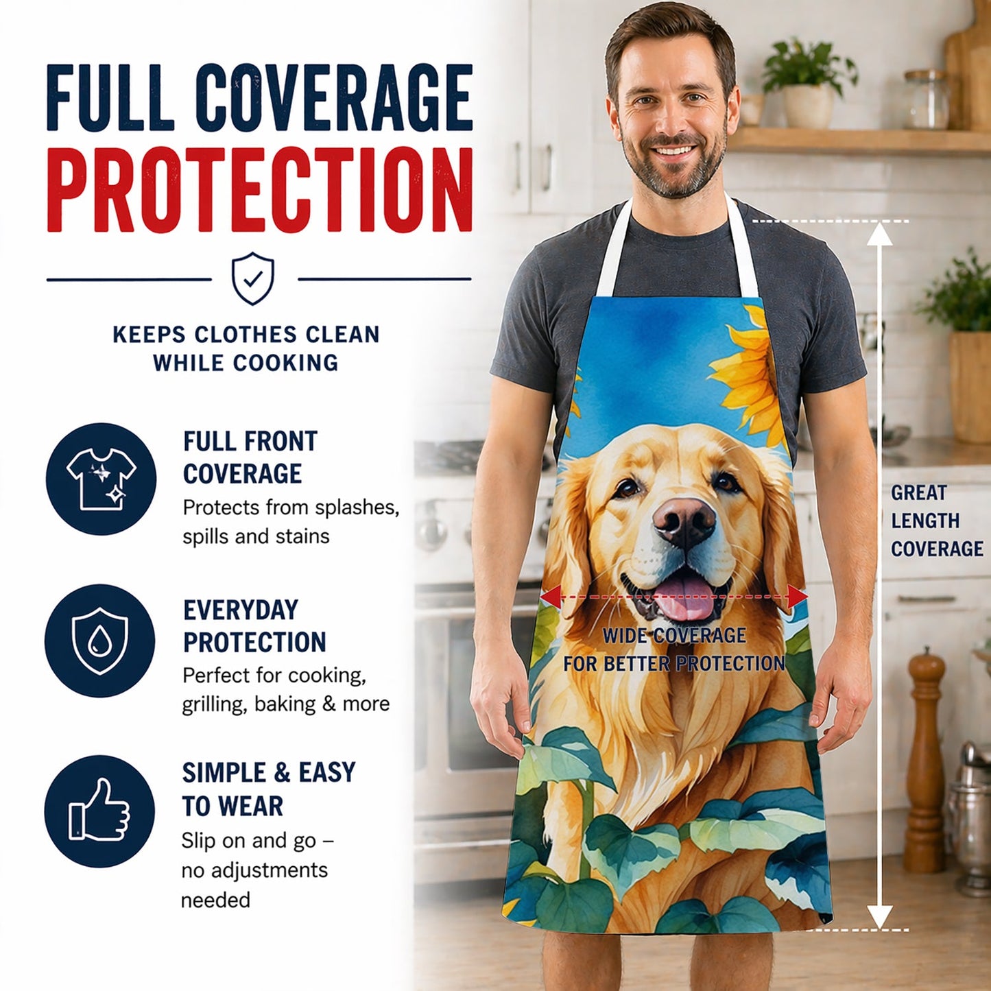 Golden Retriever in Sunflowers Apron – Unisex Kitchen & BBQ Apron