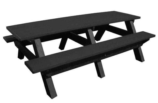 Recycled plastic picnic table with charcoal top and black base, double bench style