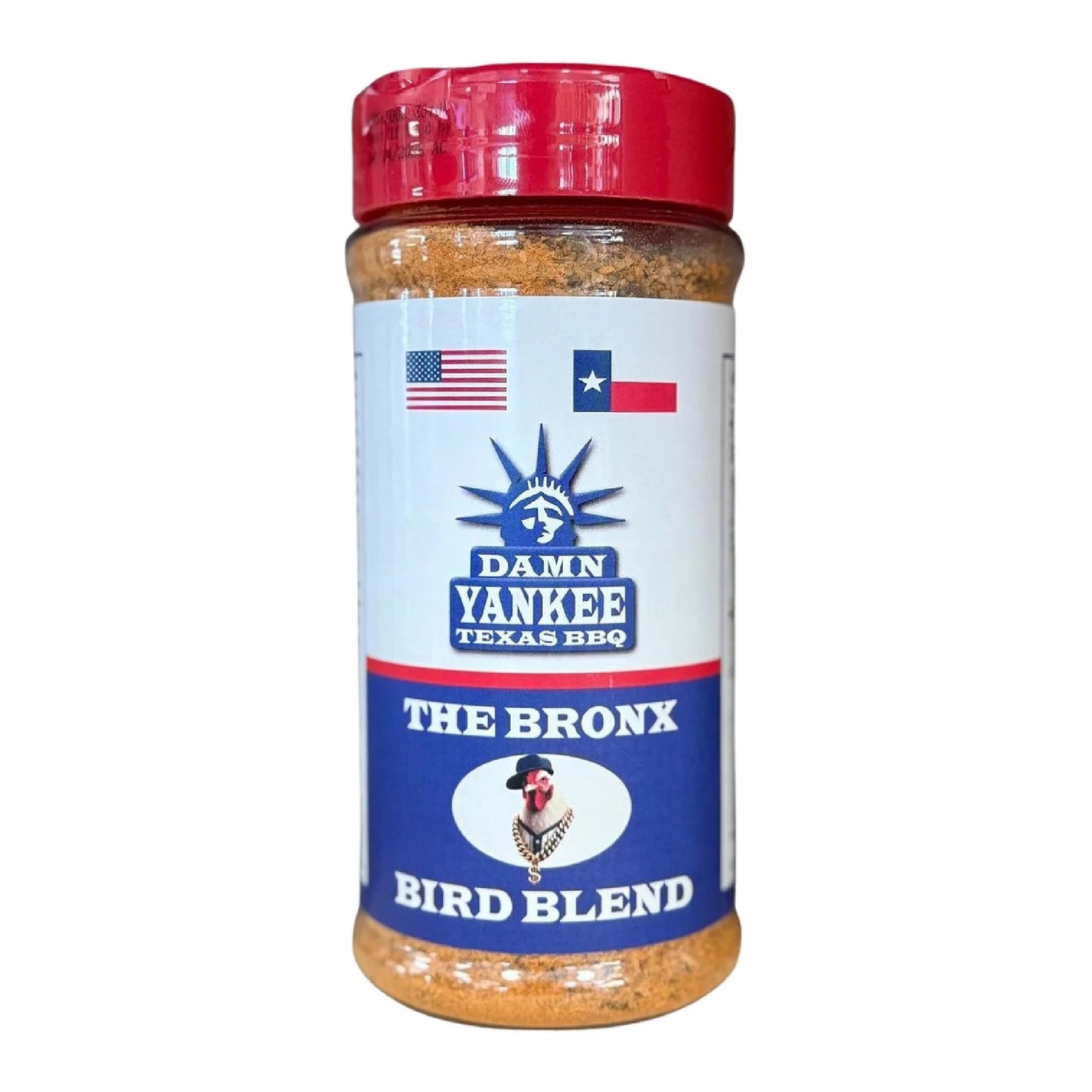 BBQ bird blend seasoning bottle with red cap and front label
