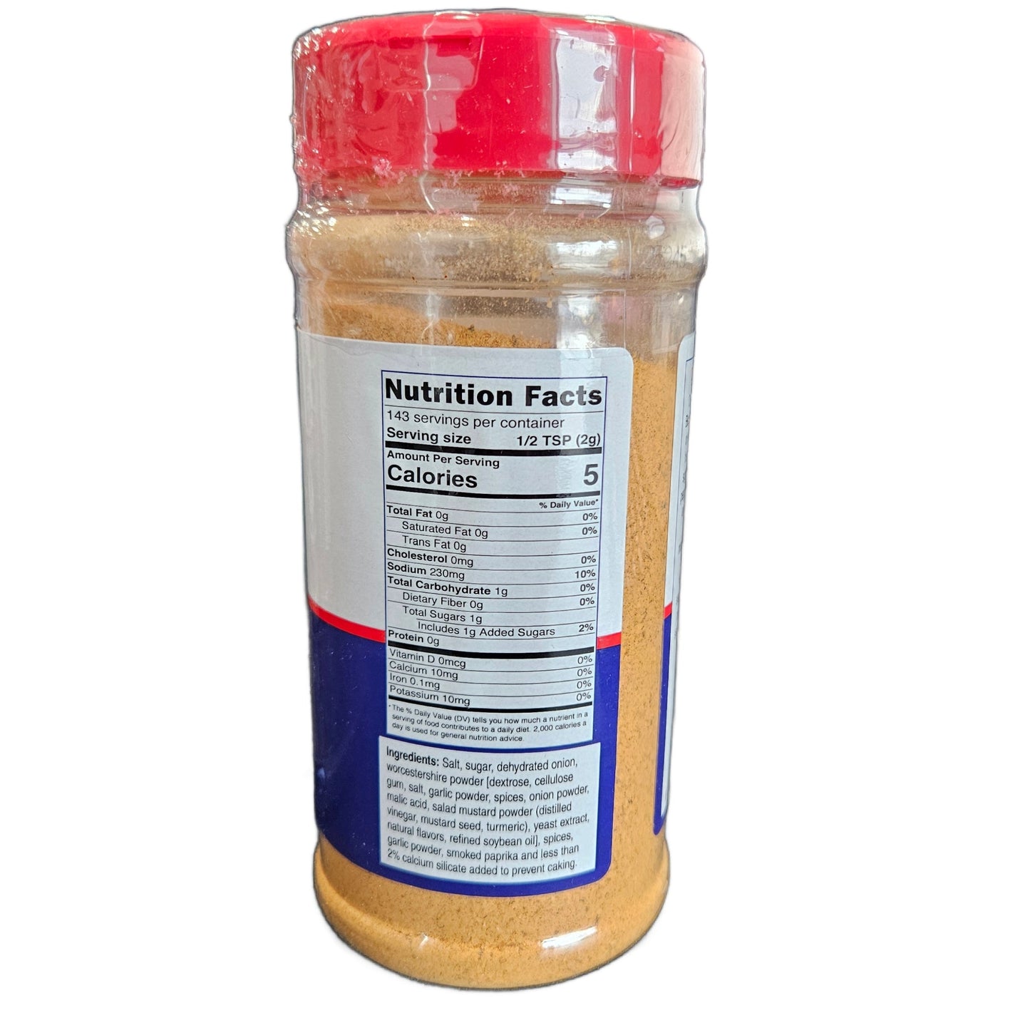 BBQ seasoning blend bottle back label with Nutrition Facts and ingredients list.