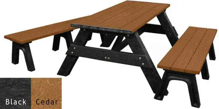 Picnic table with detached benches, cedar slatted tabletop and black base frame