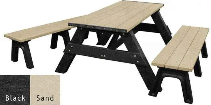 Picnic table with detached benches, sand slatted tabletop and black frame