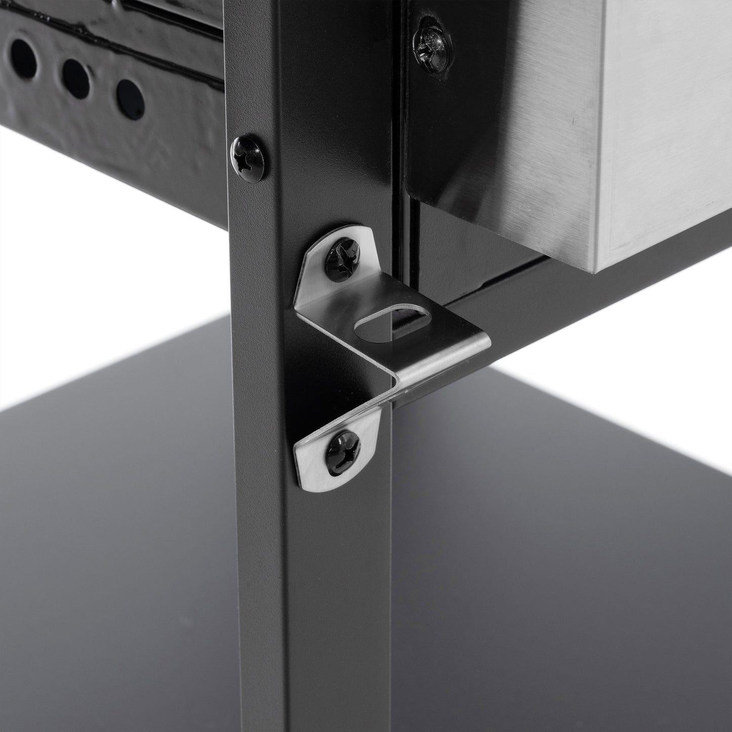 Black and silver gas grill frame latch and metal handle bracket