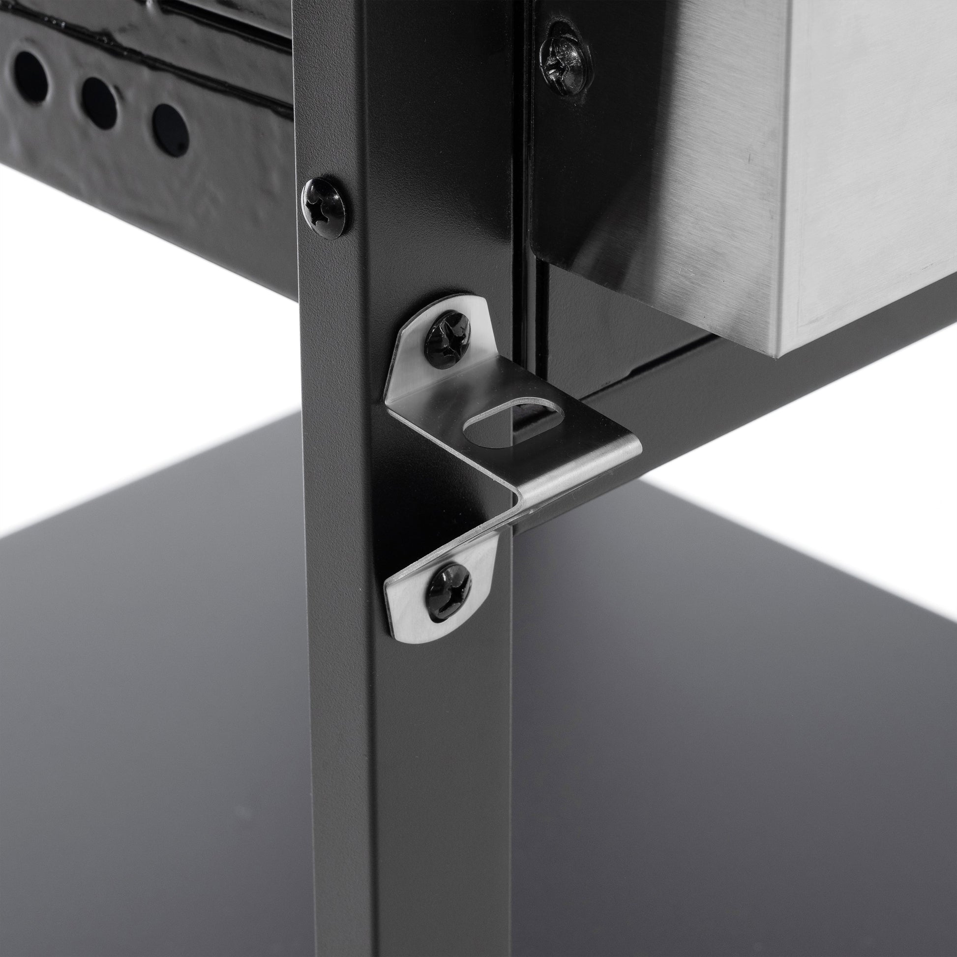 Black and silver gas grill frame latch and metal handle bracket