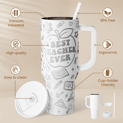 White Teacher Slidemate | Slider Tumbler with Handle 40oz