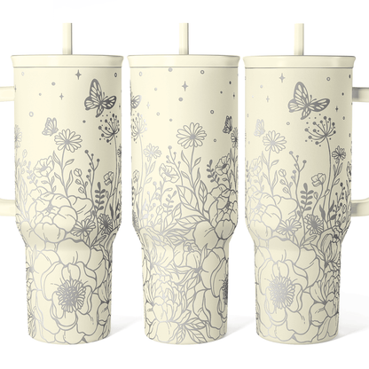 Beige Floral Slidemate | Slider Tumbler with Handle 40oz