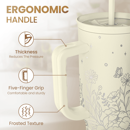Beige Floral Slidemate | Slider Tumbler with Handle 40oz
