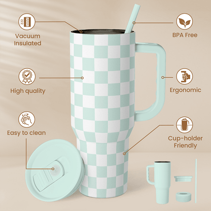 Mint Checker Slidemate | Slider Tumbler with Handle 40oz
