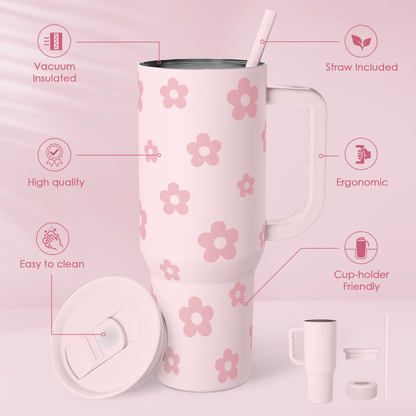 Pink Floral Slidemate | Slider Tumbler with Handle 40oz