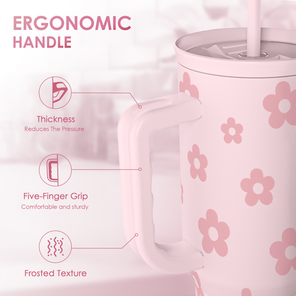 Pink Floral Slidemate | Slider Tumbler with Handle 40oz