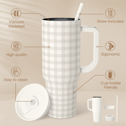 Grey Gingham Slidemate | Slider Tumbler with Handle 40oz