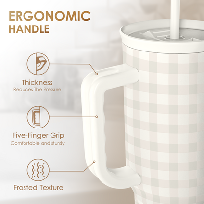 Grey Gingham Slidemate | Slider Tumbler with Handle 40oz