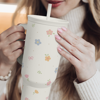 White Floral Slidemate | Slider Tumbler with Handle 40oz