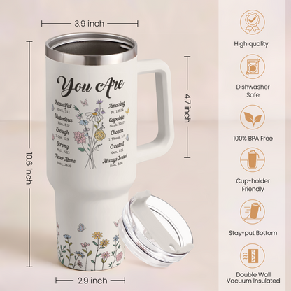 White Christian Quencher Tumbler with Handle 40oz