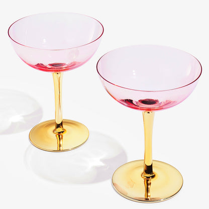 Deco Champagne Coupe Cocktail Glassware, Pink, Set of 2