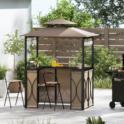 3-Piece Grill Gazebo with Side Awning – Double-Tier BBQ Canopy with Bar Table & 2 Folding Chairs