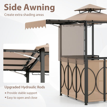 3-Piece Grill Gazebo with Side Awning – Double-Tier BBQ Canopy with Bar Table & 2 Folding Chairs