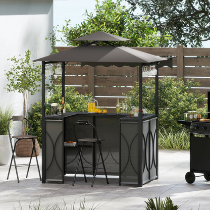 3-Piece Grill Gazebo with Side Awning – Double-Tier BBQ Canopy with Bar Table & 2 Folding Chairs