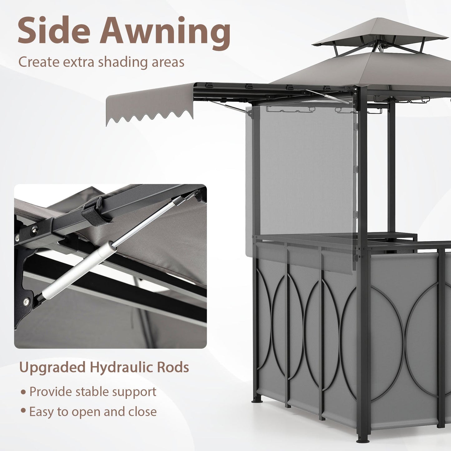 3-Piece Grill Gazebo with Side Awning – Double-Tier BBQ Canopy with Bar Table & 2 Folding Chairs