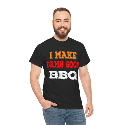 Black BBQ graphic T-shirt with 'I MAKE DAMN GOOD' and 'BBQ' text print