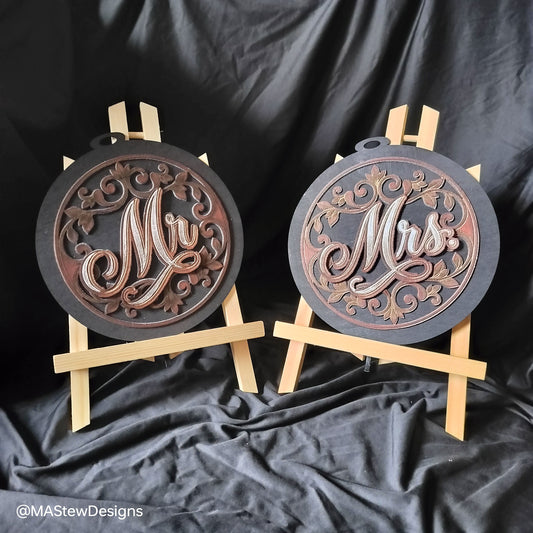 Mr. & Mrs. Chair Signs – Laser Engraved Wood Wedding Décor (Set of 2)
