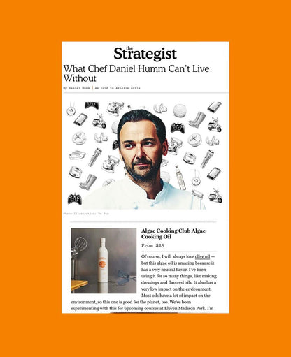 The Strategist magazine page featuring algae cooking oil product mention
