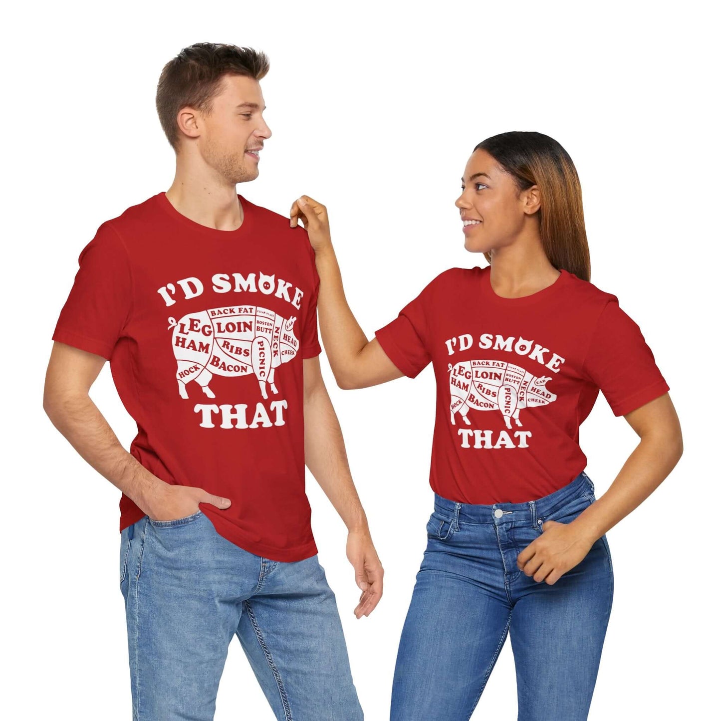 Red BBQ T-shirt with "I'D SMOKE THAT" pig graphic front