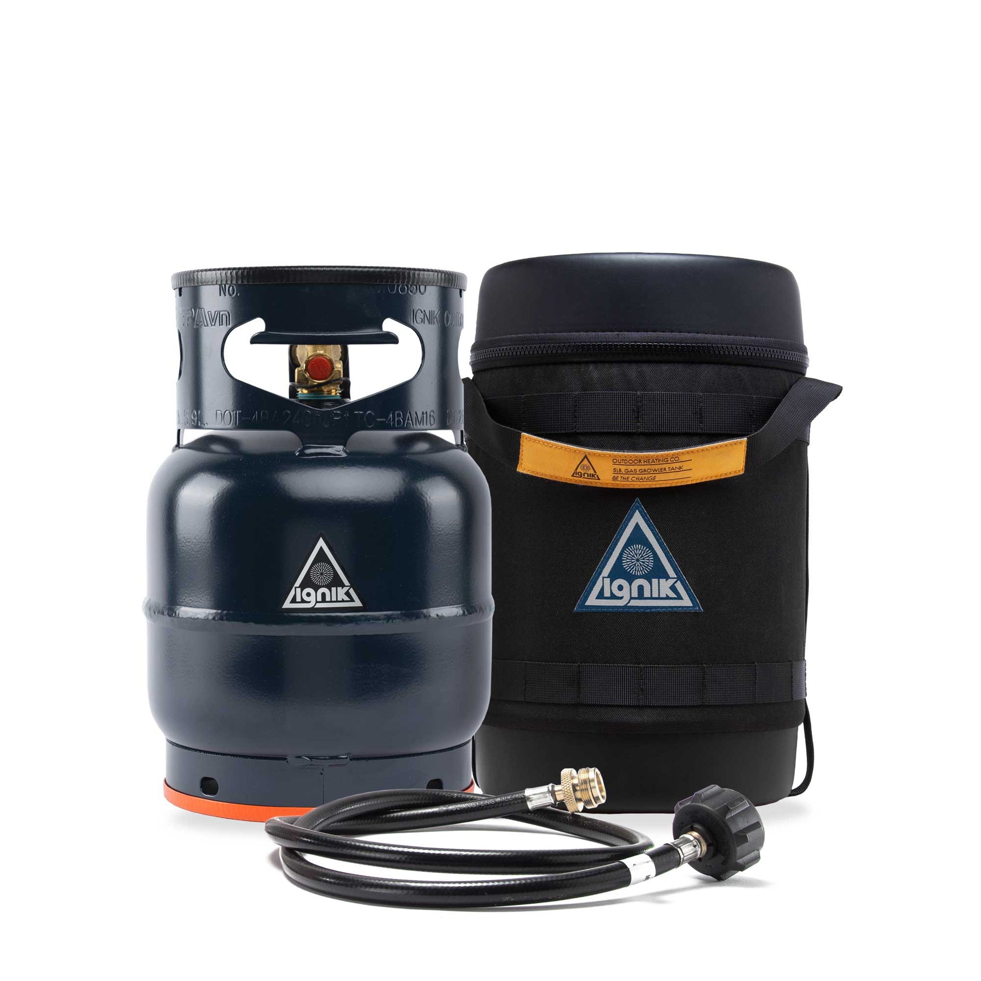 Gas growler with black insulated case and black hose/regulator kit
