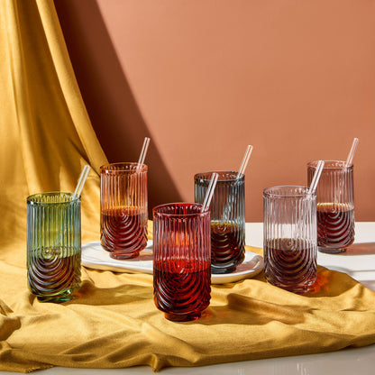 Tonal Highball Glassware with Matching Straw, Set of 6