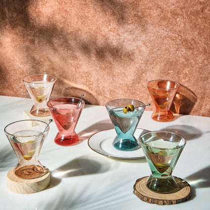 Tonal Double Wall Martini Cocktail Glassware, Set of 6