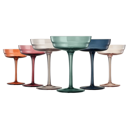 Tonal Champagne Coupe, Cocktail Ribbed Glassware, Set of 6
