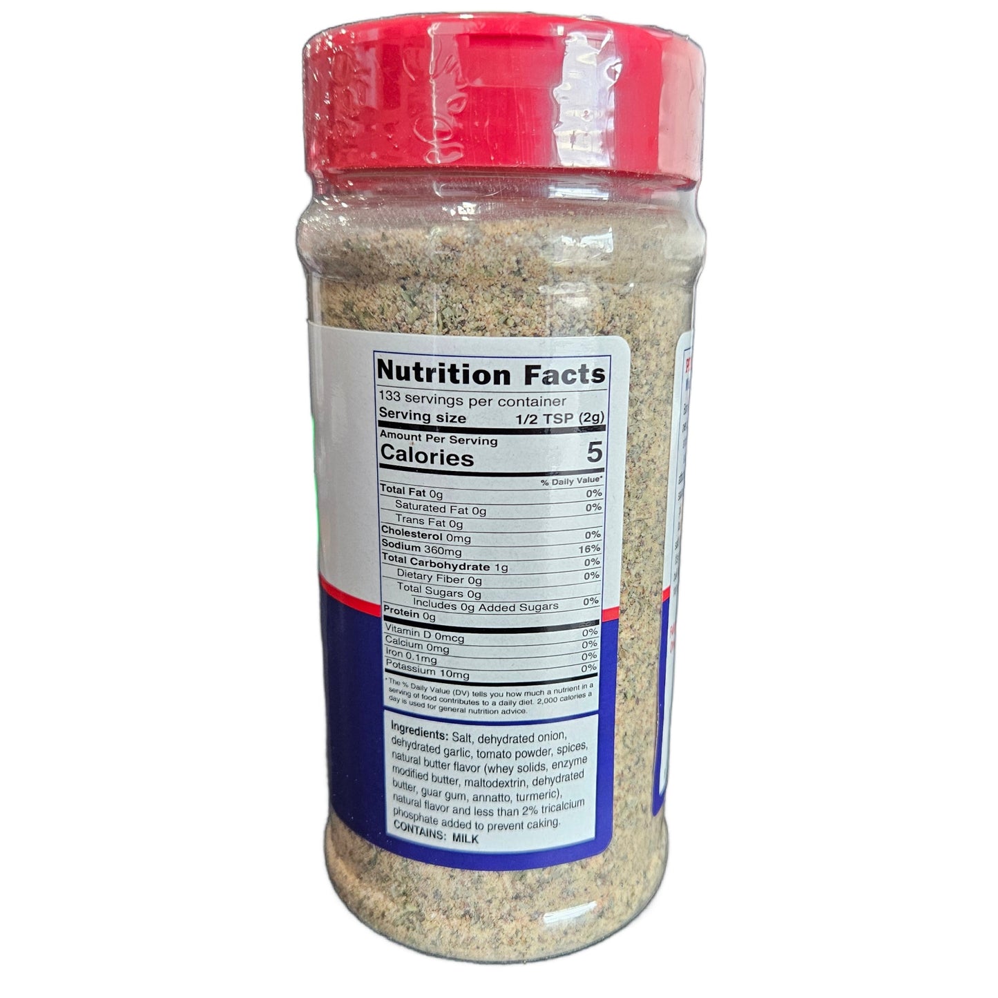 BBQ seasoning bottle back label with Nutrition Facts and ingredients list