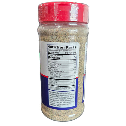 BBQ seasoning bottle back label with Nutrition Facts and ingredients list