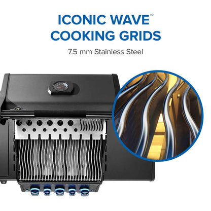 Stainless steel wave cooking grids for a black gas grill