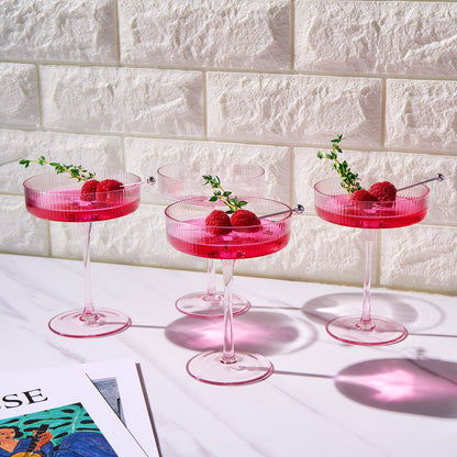 Como Ribbed Champagne Coupe Cocktail Glassware, Set of 4