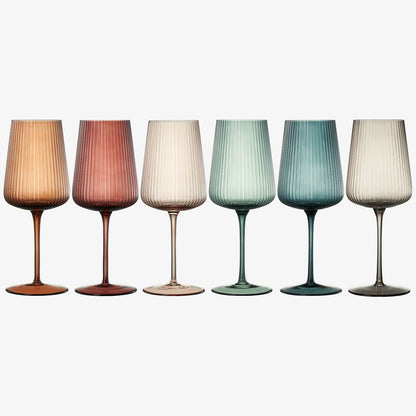 Tonal Ribbed Stemmed Wine Glassware, Set of 6