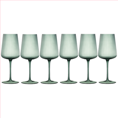 Tonal Ribbed Stemmed Wine Glassware, Set of 6