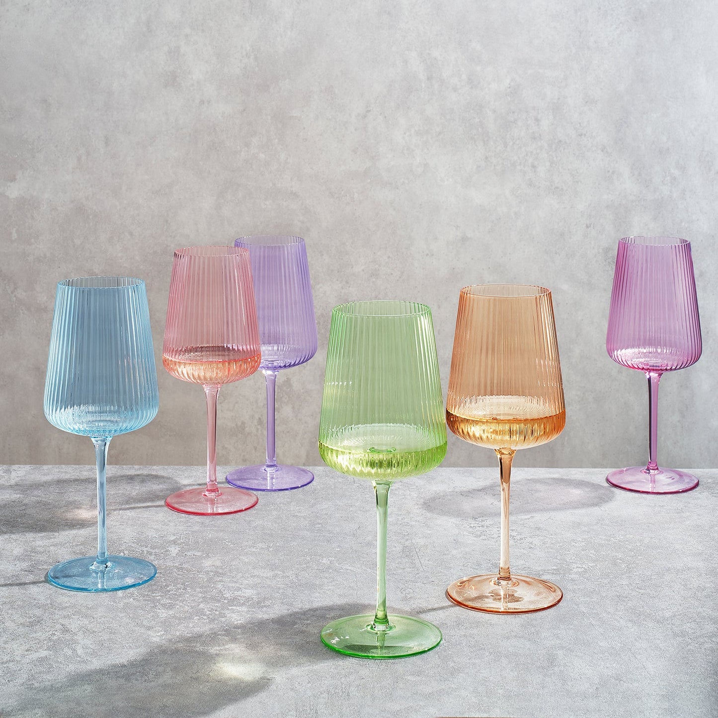 Monet Ribbed Stemmed Wine Glassware, Set of 6