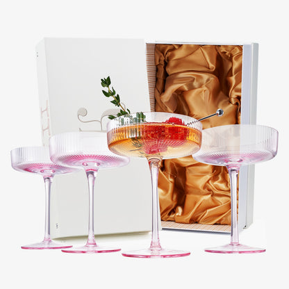 Como Ribbed Champagne Coupe Cocktail Glassware, Set of 4