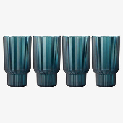 Eze Acrylic Ribbed Highball Glassware, Set of 4