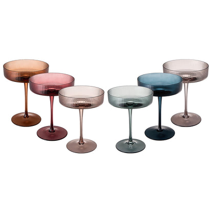 Tonal Ribbed Champagne Coupe, Cocktail Glassware, Set of 6