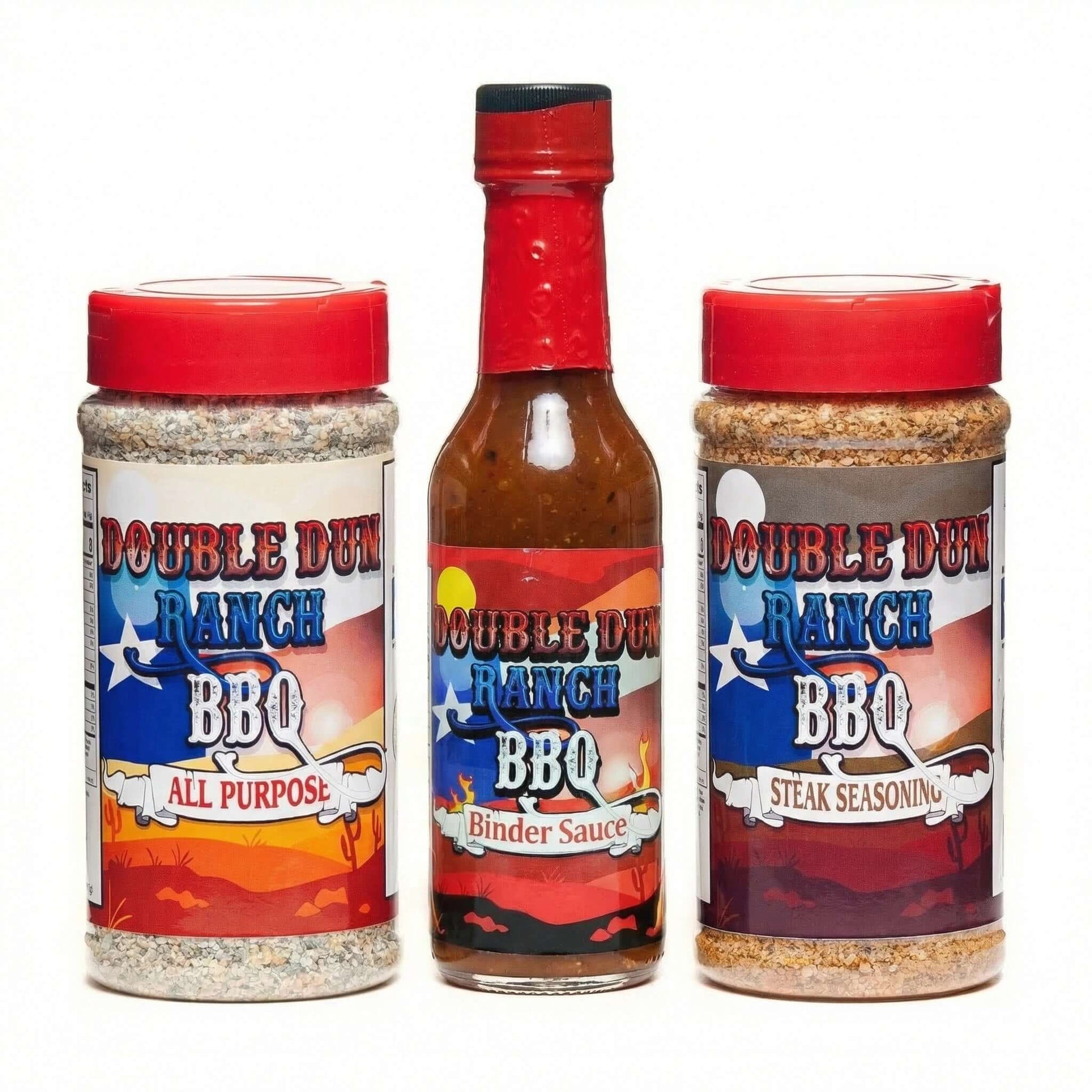 Double Dun Ranch BBQ kit: all-purpose seasoning jar, steak seasoning jar, binder sauce bottle