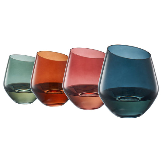 Tonal Slanted Stemless Wine Glassware, Set of 4