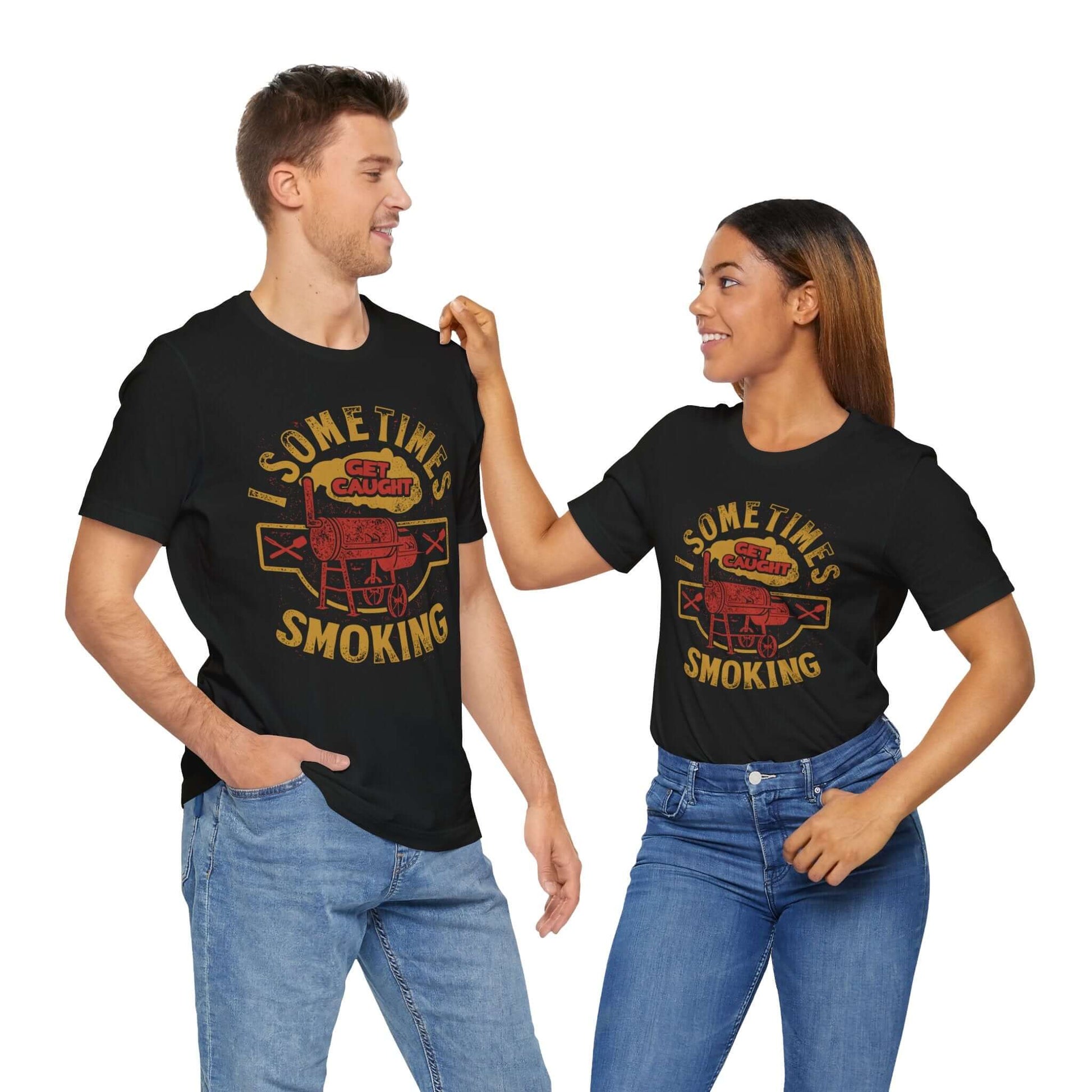 Graphic T-shirt in black with front cartoon BBQ text print.