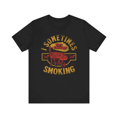 Graphic T-shirt in black with front cartoon BBQ text print.