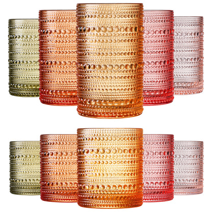Fortuna Hobnail Lowball & Highball Glassware, Set of 10