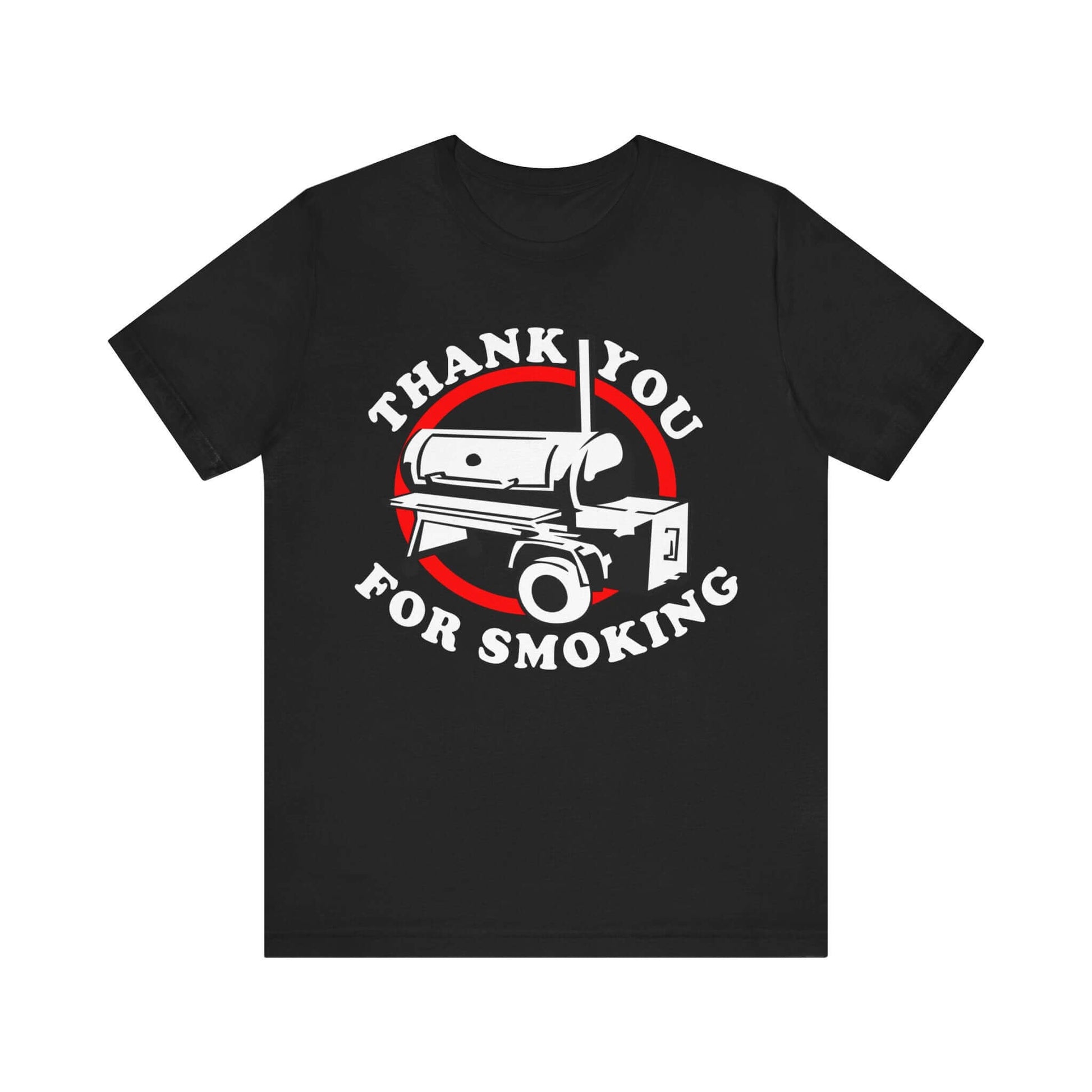 Black T-shirt with centered “Thank You for Smoking” BBQ smoker graphic