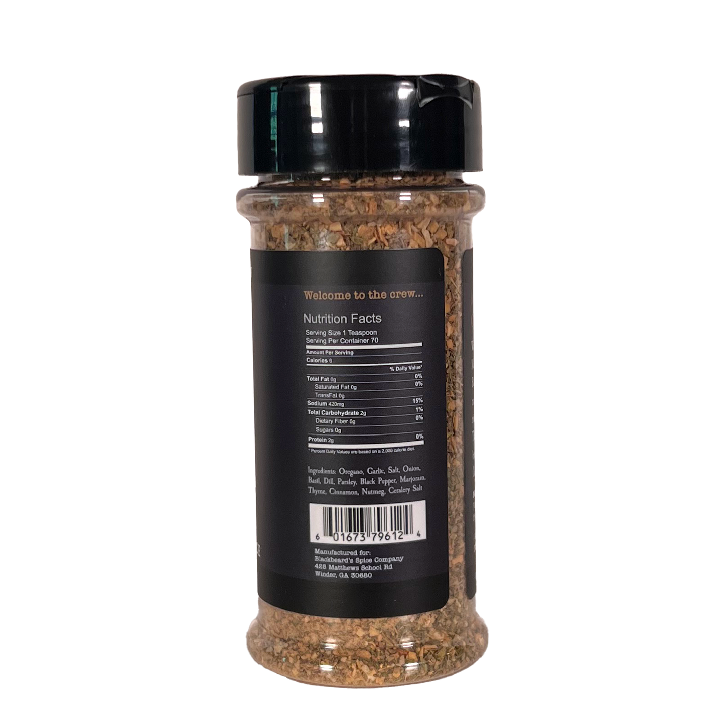 Triton Greek spice rub bottle back label with nutrition facts text