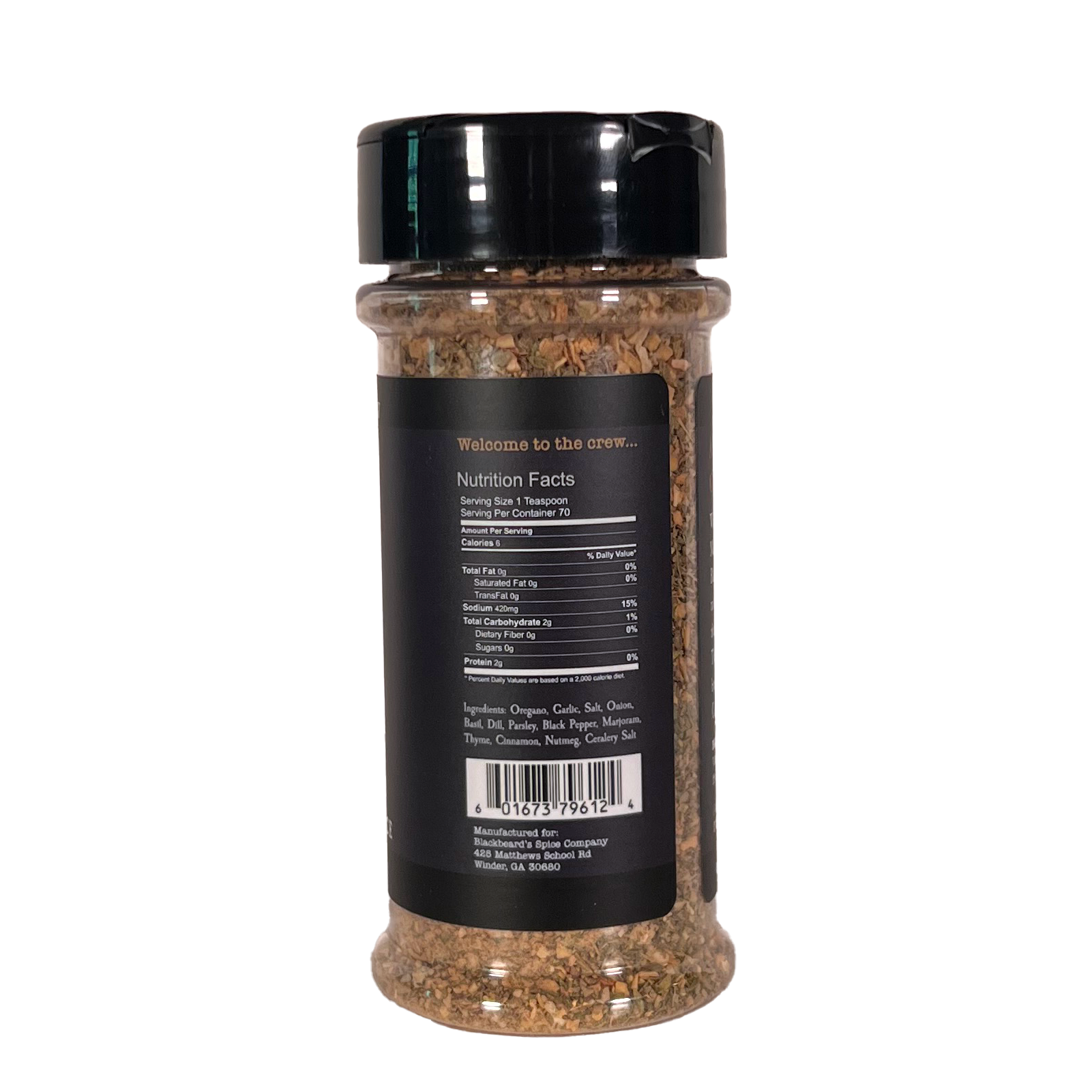 Triton Greek spice rub bottle back label with nutrition facts text