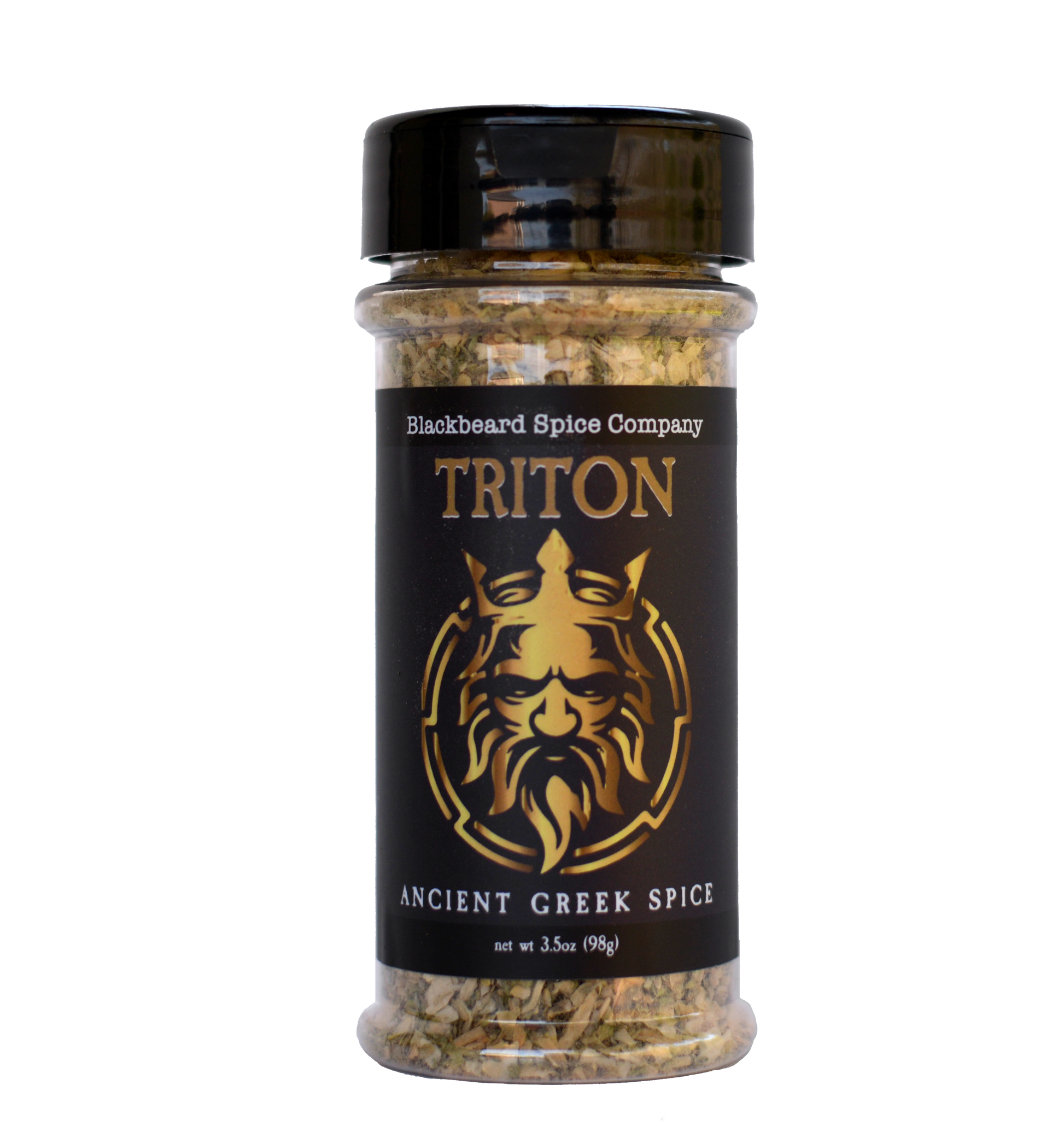 Triton ancient Greek spice rub bottle with black cap and Ancient Greek Spice label